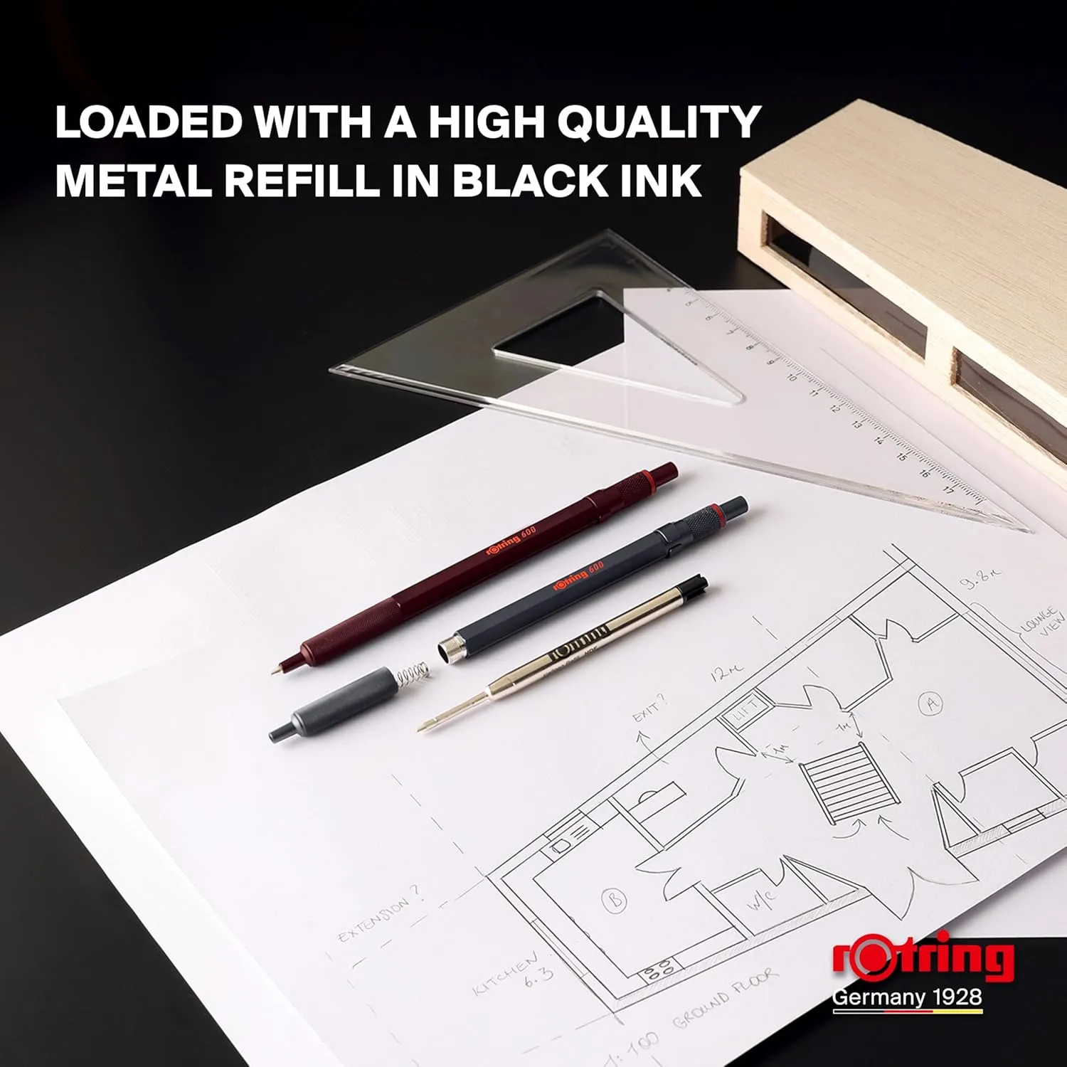 Rotring 600 Ballpoint Pen | Medium Point | Black Ink | All-Metal Body Pen | Chocolate Truffle | Non-Slip Knurled Grip & Hexagonal Barrel | Refillable
