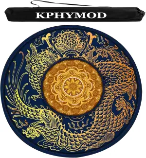 Round Velvet Mahjong Table mat Anti Slip Noise Reduction, Dragon Print Decorative Table mat, Board Card Tile Game mat with Storage Bag(Blue,23.62x23.62in)