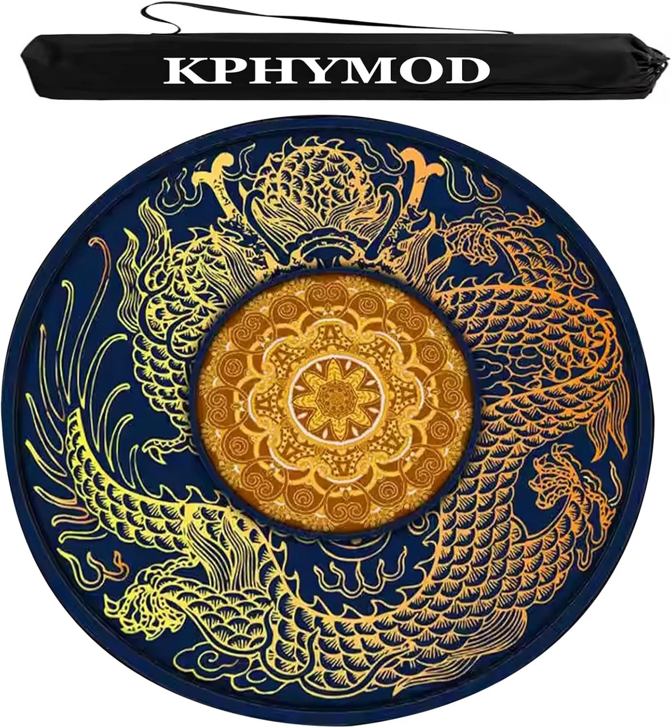 Round Velvet Mahjong Table mat Anti Slip Noise Reduction, Dragon Print Decorative Table mat, Board Card Tile Game mat with Storage Bag(Blue,23.62x23.62in)