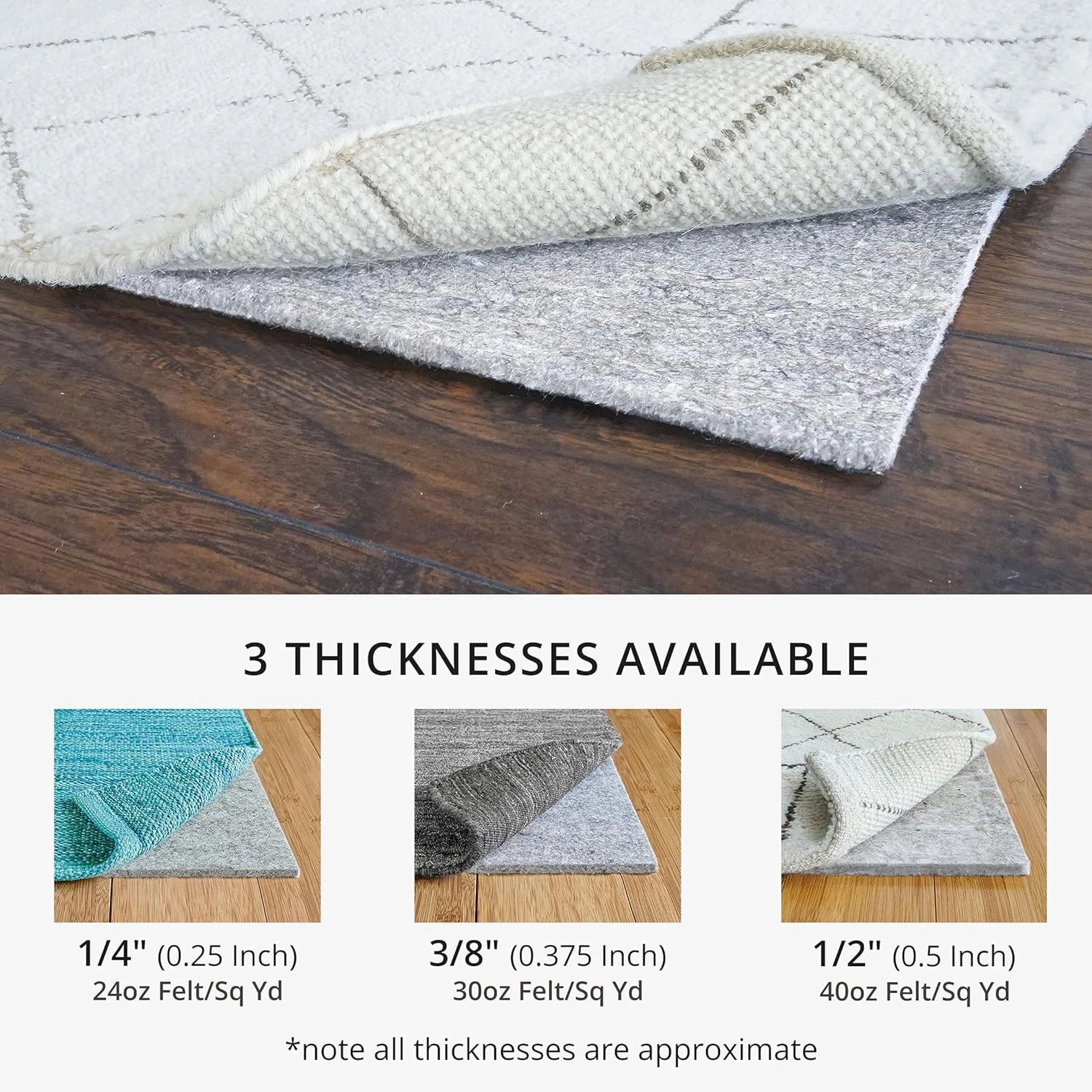 RUGPADUSA - Basics - 9'x12' - 3/8" Thick - 100% Felt - Protective Cushioning Rug Pad - Safe for All Floors and Finishes Including Hardwoods