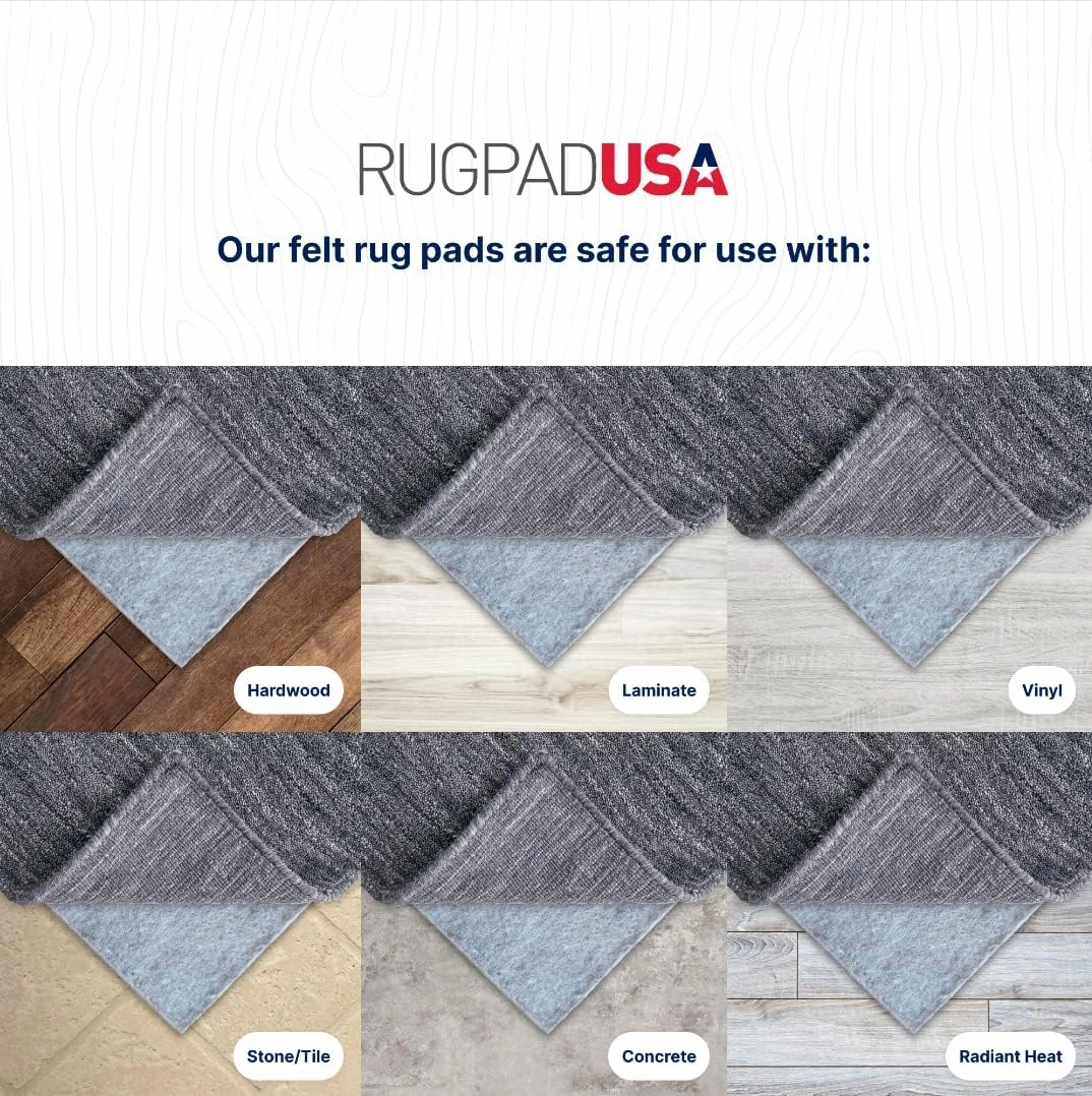 RUGPADUSA - Basics - 9'x12' - 3/8" Thick - 100% Felt - Protective Cushioning Rug Pad - Safe for All Floors and Finishes Including Hardwoods