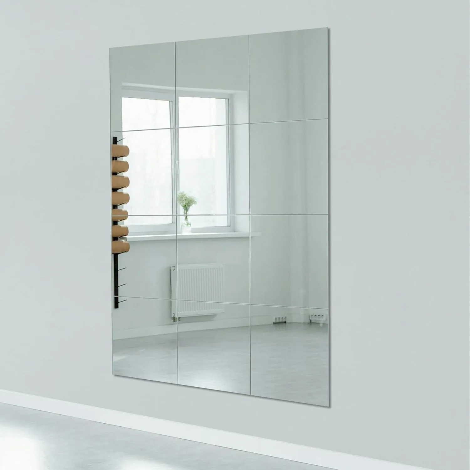 Ruomeng Home Gym Mirrors 12 Inch x 12Pcs Wall Mounted Mirror Glass Frameless Full Length Mirror Tiles for Home Gym, Bedroom, Door & Bathroom
