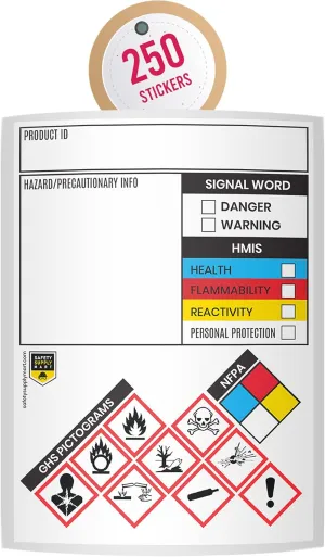 Safety Data Sheet Stickers/MSDS Stickers, 3" x 4", Roll of 250, Tough Tear-Proof, Right To Know- Chemical Identifying and Marking Sticker Decals