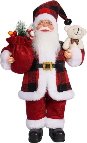 Santa Doll - 12 Santa Claus Decorations, Standing Santa Claus Figure Christmas Figurine Ornaments with Gifts Bag for New Year Christmas Holiday Party Home Decoration (D)