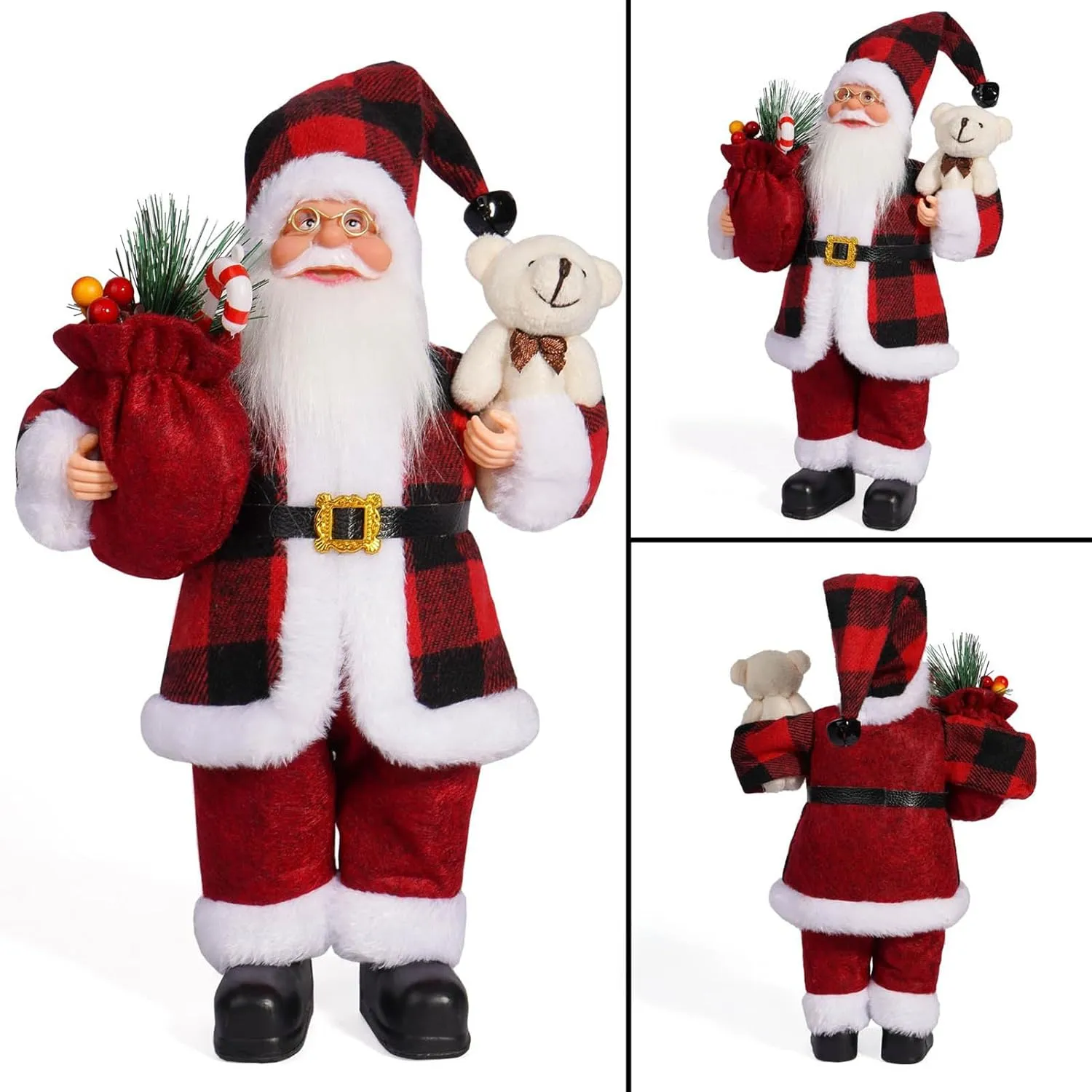 Santa Doll - 12 Santa Claus Decorations, Standing Santa Claus Figure Christmas Figurine Ornaments with Gifts Bag for New Year Christmas Holiday Party Home Decoration (D)