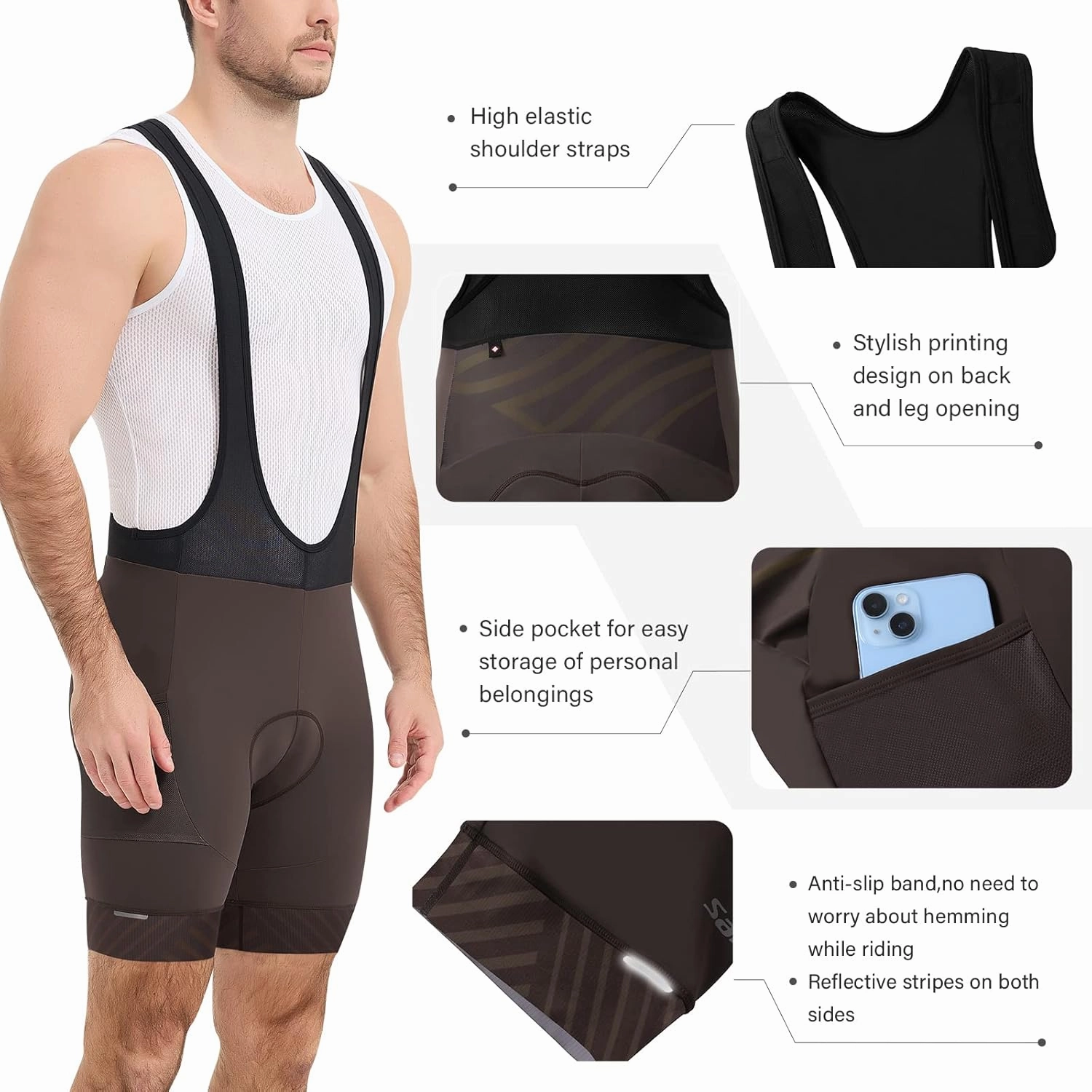 Santic Cycling Bib Shorts Men Padded Cycling Bib Tights Men Bike Bibs with Pocket