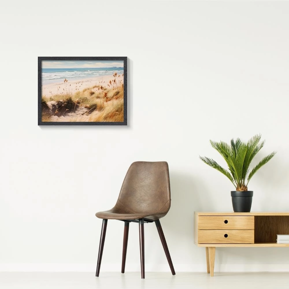 Seaside Stroll Print. Framed Printing Wall Art Decor for Bedroom Bathroom Living Room 16x12 Inches