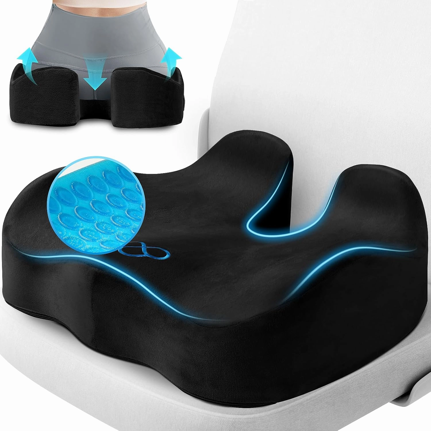 Seat Cushion, Chair Cushions, Office Chair Cushions, Anti-Slip Bottom & Removable Cover Tailbone Pain Relief Cushion, Memory Foam Seat Cushion for Office, Wheelchair, Car (Black)