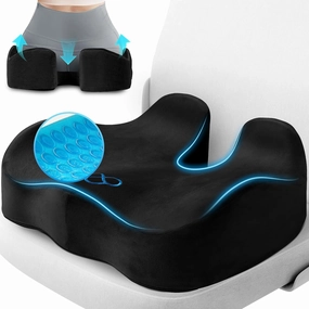 Seat Cushion, Chair Cushions, Office Chair Cushions, Anti-Slip Bottom & Removable Cover Tailbone Pain Relief Cushion, Memory Foam Seat Cushion for Office, Wheelchair, Car (Black)