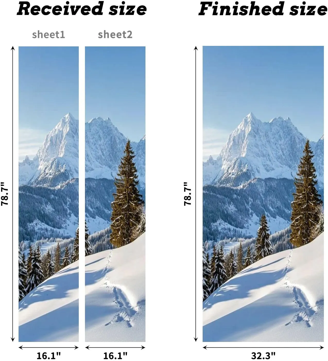 Self Adhesive Vinyl Refrigerator Wrap Beautiful Winter Mountain Landscape Snow Tracks to Alpine hut Door Mural Sticker Peel and Stick Removable Door Cover Fridge Wrap Decal for Kitchen Decor