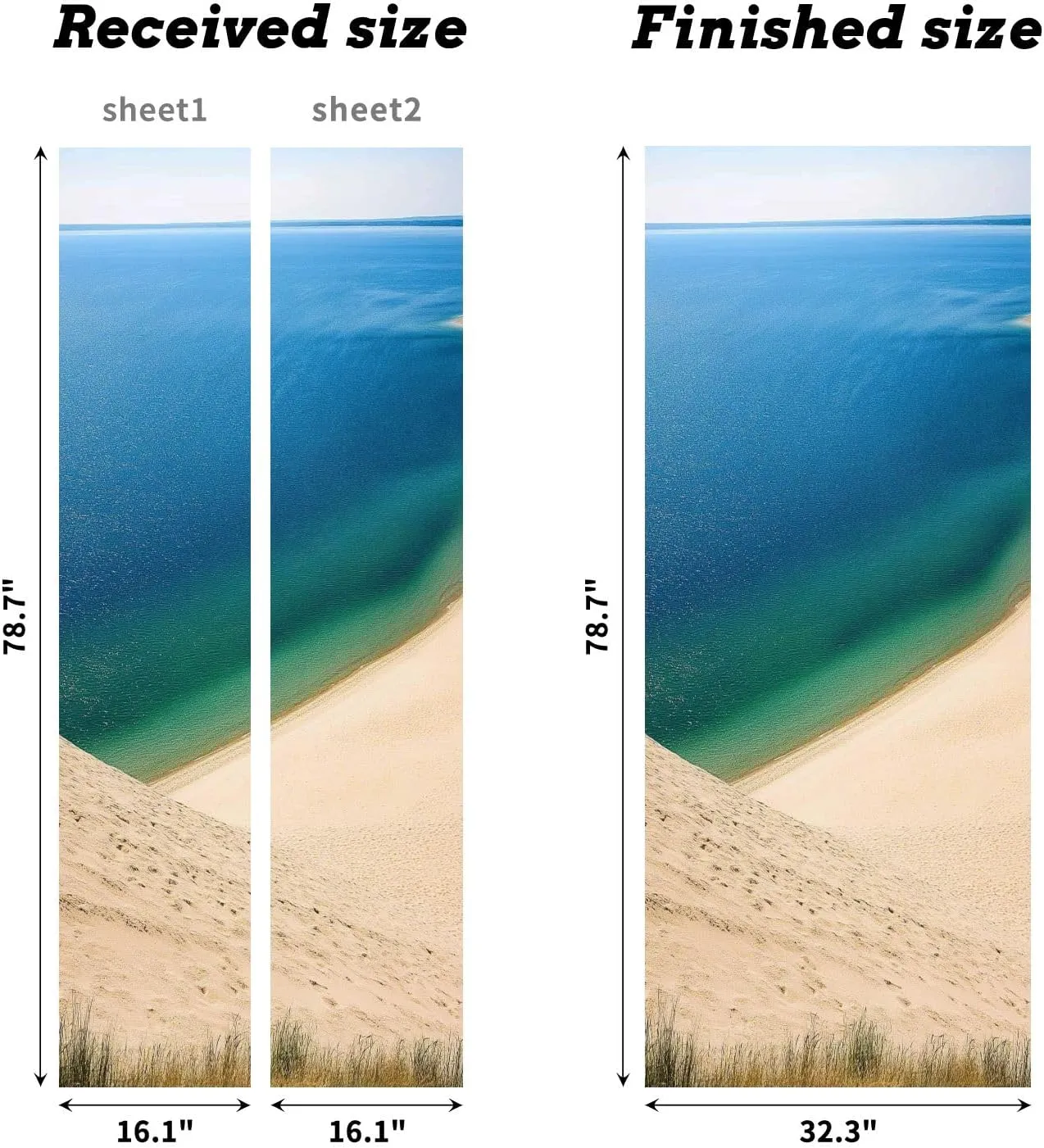 Self Adhesive Vinyl Refrigerator Wrap Ocean View to Blue Water Horizon Door Mural Sticker Peel and Stick Removable Door Cover Fridge Wrap Decal for Kitchen Decor