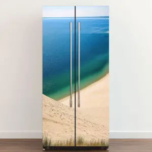 Self Adhesive Vinyl Refrigerator Wrap Ocean View to Blue Water Horizon Door Mural Sticker Peel and Stick Removable Door Cover Fridge Wrap Decal for Kitchen Decor