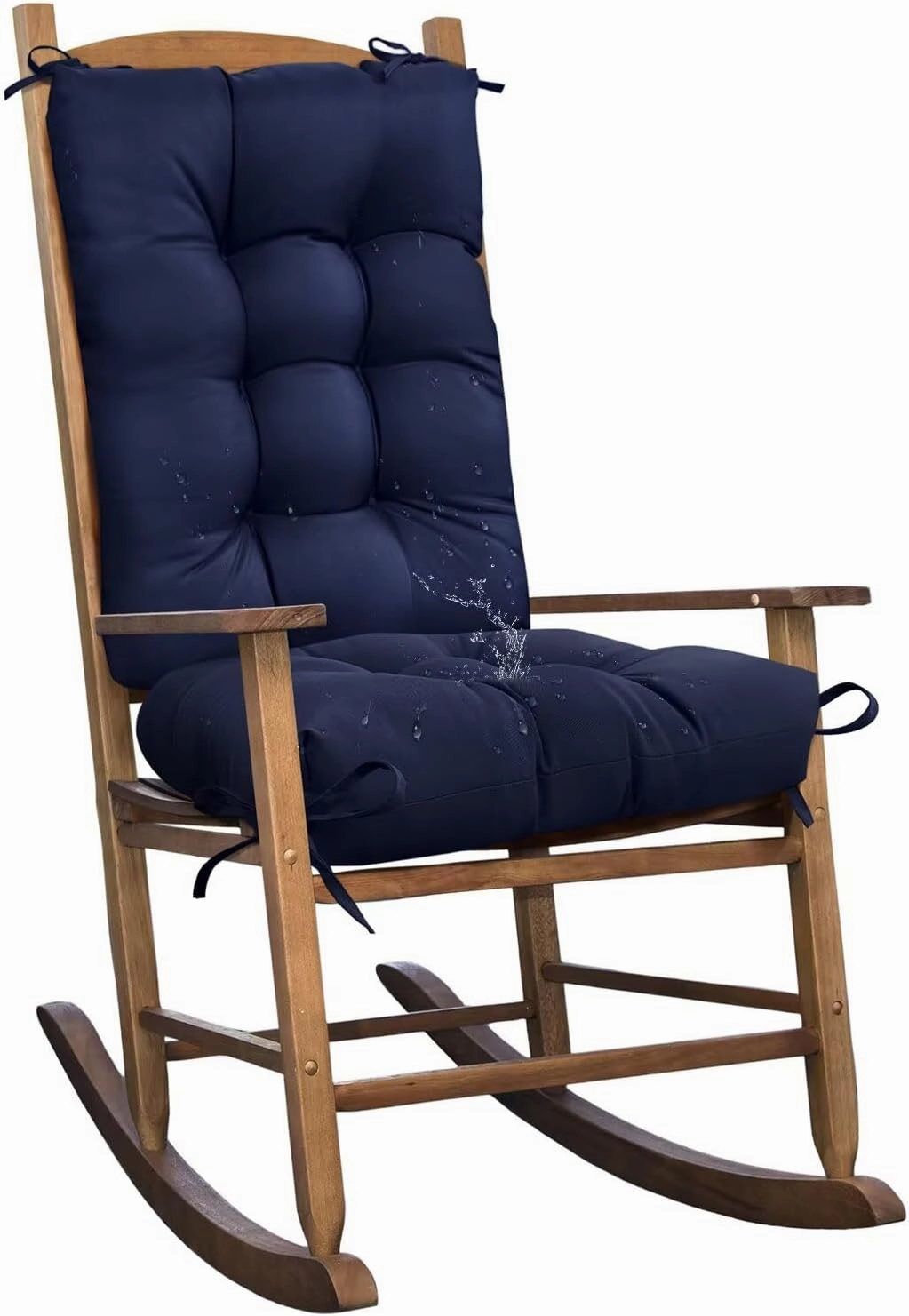 Set of 1 Indoor Outdoor Chair Cushion Waterproof High Back Rocking Chair Cushions Soft Patio Chair Pad for Lounger Recliner Navy Blue