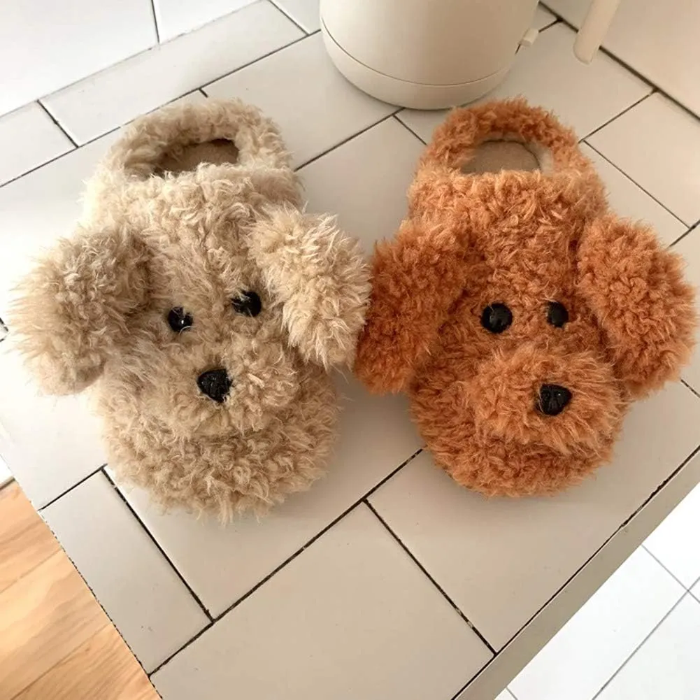 SGVAHY Slippers for Women Fuzzy Cute Slippers Indoor and Outdoor Slippers Teddy Dog Non-Slip Sole Cool Funny House Shoes Washable Slippers for Girls Teens Spring Autumn Winter (Teddy White, 7-8)