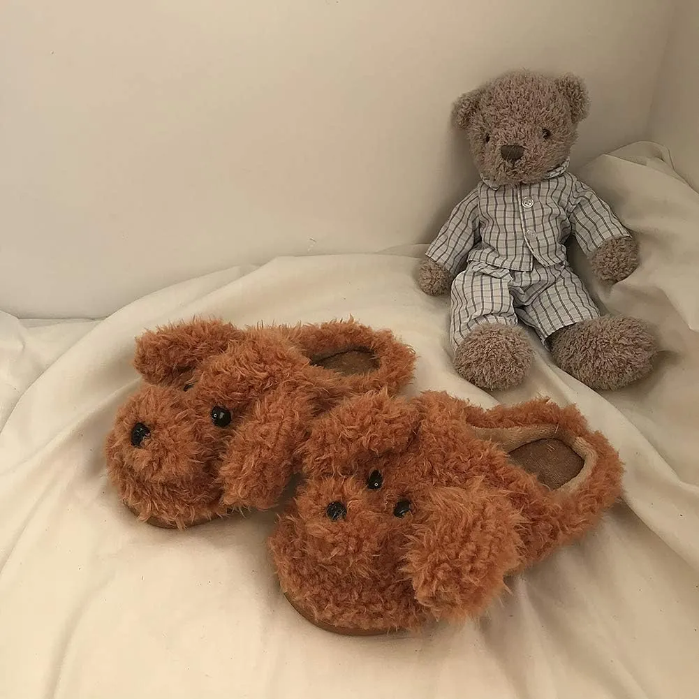SGVAHY Slippers for Women Fuzzy Cute Slippers Indoor and Outdoor Slippers Teddy Dog Non-Slip Sole Cool Funny House Shoes Washable Slippers for Girls Teens Spring Autumn Winter (Teddy White, 7-8)