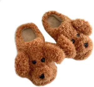 SGVAHY Slippers for Women Fuzzy Cute Slippers Indoor and Outdoor Slippers Teddy Dog Non-Slip Sole Cool Funny House Shoes Washable Slippers for Girls Teens Spring Autumn Winter (Teddy White, 7-8)
