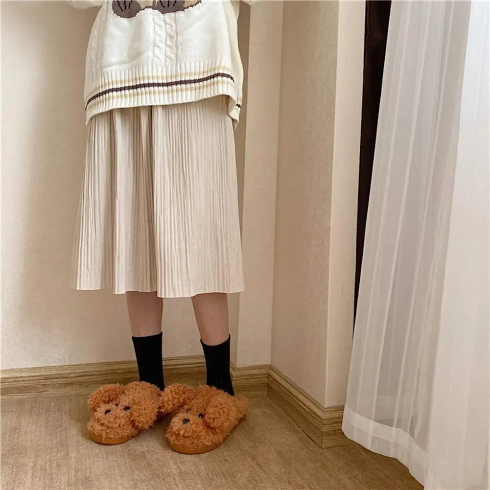 SGVAHY Slippers for Women Fuzzy Cute Slippers Indoor and Outdoor Slippers Teddy Dog Non-Slip Sole Cool Funny House Shoes Washable Slippers for Girls Teens Spring Autumn Winter (Teddy White, 7-8)
