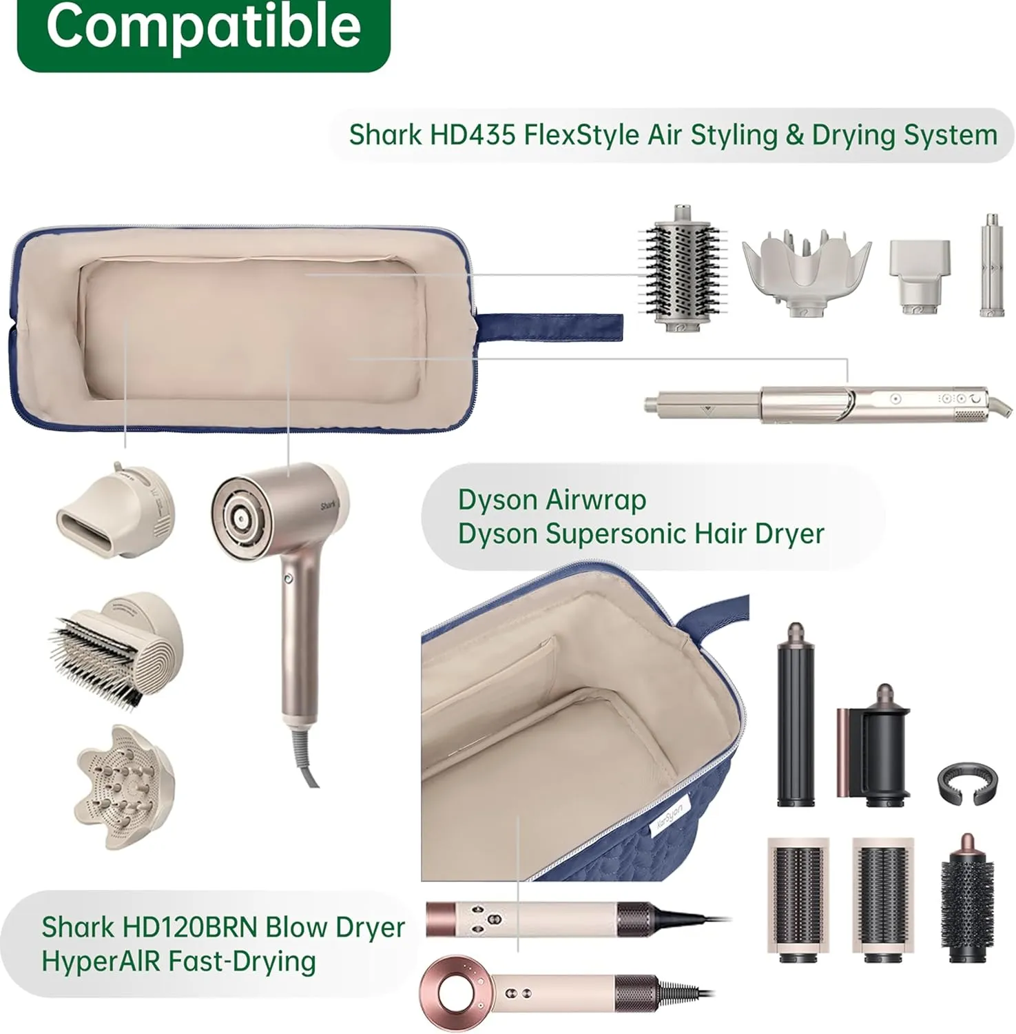 Shark Flex Style Case for Airwrap Hair Dryer Brush Revlon Hair Tools Travel Bag Carrying Case Flat Curling Iron Organizer (Navy Blue)