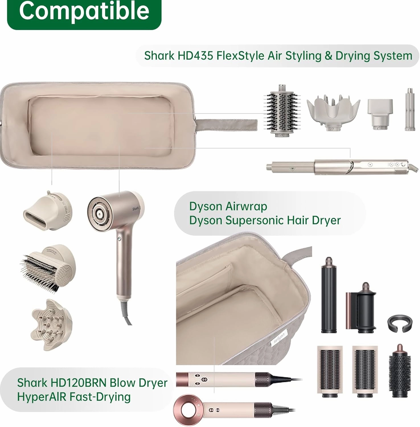 Shark Flex Style Case for Airwrap Hair Dryer Brush Revlon Hair Tools Travel Bag Carrying Case Flat Curling Iron Organizer (Camel)