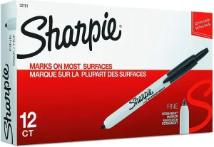 SHARPIE 32701 Retractable Permanent Markers, Fine Point, Black, 12 Count Box - 1 Pack - Total Marker Count 12 Markers