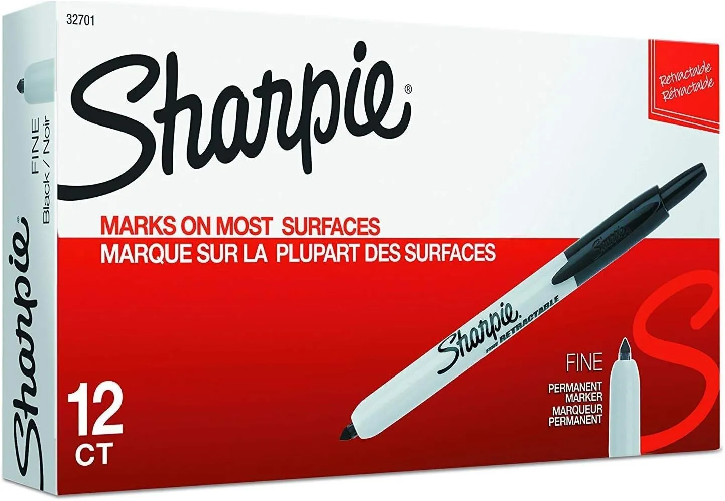 SHARPIE 32701 Retractable Permanent Markers, Fine Point, Black, 12 Count Box - 1 Pack - Total Marker Count 12 Markers