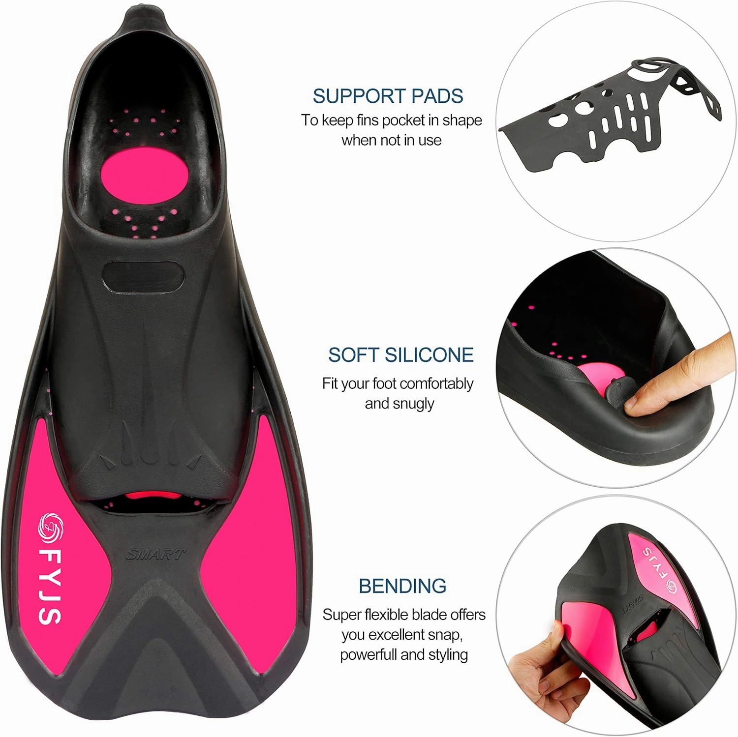 Short Swim Fins, Travel Size Diving Flippers with Mesh Carrying Bag for Adult Men Women