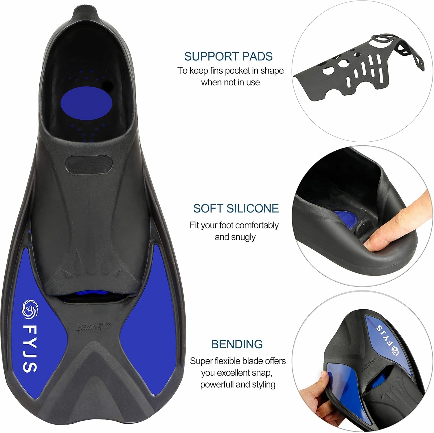 Short Swim Fins, Travel Size Diving Flippers with Mesh Carrying Bag for Adult Men Women