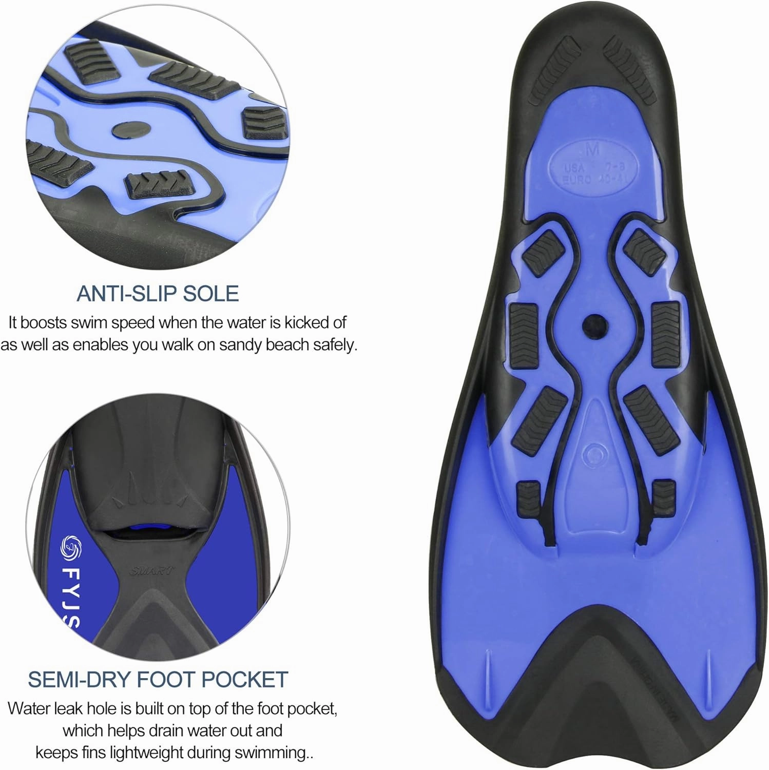 Short Swim Fins, Travel Size Diving Flippers with Mesh Carrying Bag for Adult Men Women
