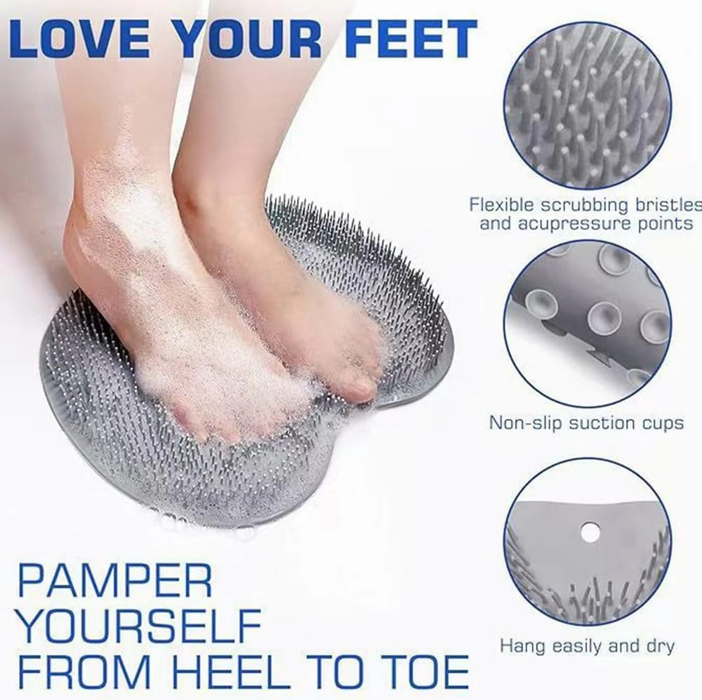 Shower Foot & Back Scrubber Massage Pad, Hands-Free Foot Back Cleaning Pad, Back Washer Exfoliating Bath Wash Pad, Wall Mounted Slip Suction Cups for Women (D)
