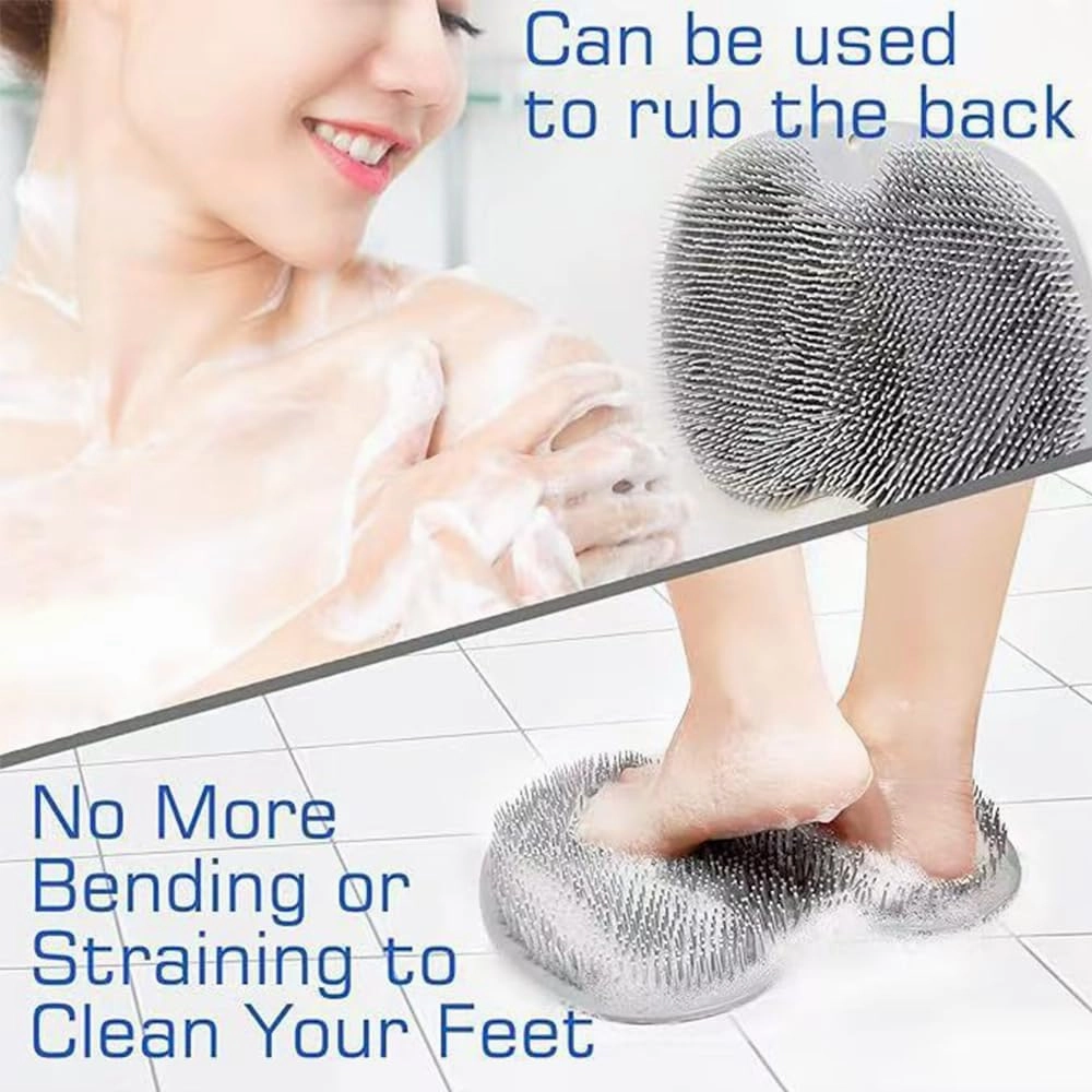 Shower Foot & Back Scrubber Massage Pad, Hands-Free Foot Back Cleaning Pad, Back Washer Exfoliating Bath Wash Pad, Wall Mounted Slip Suction Cups for Women (D)