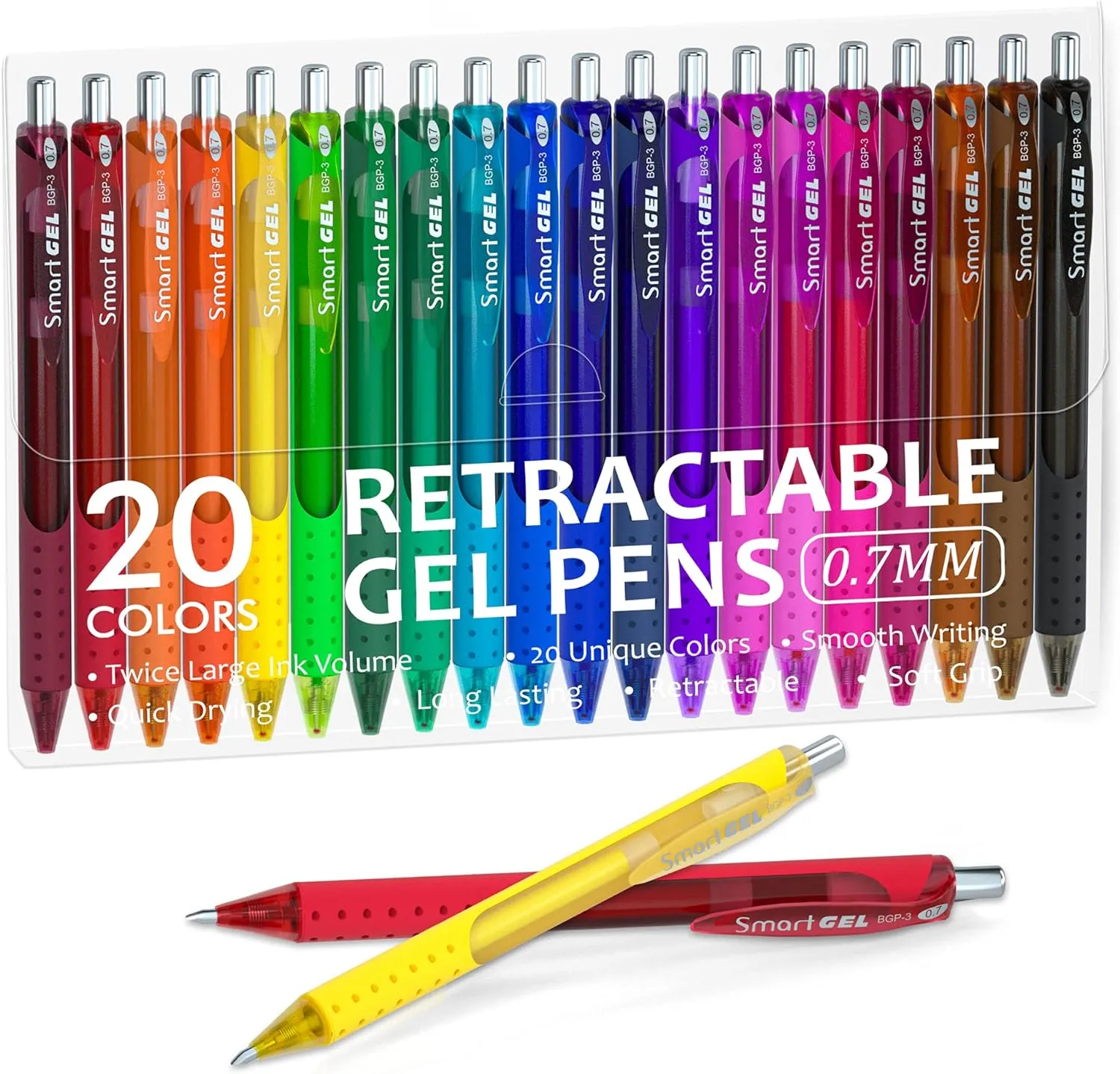Shuttle Art Colored Gel Pens, 20 Colors Retractable Gel Ink Pens with Grip, Medium Point (0.7mm) Smooth Writing for Adults and Kids Writing Journaling Taking Notes Drawing at School Office Home