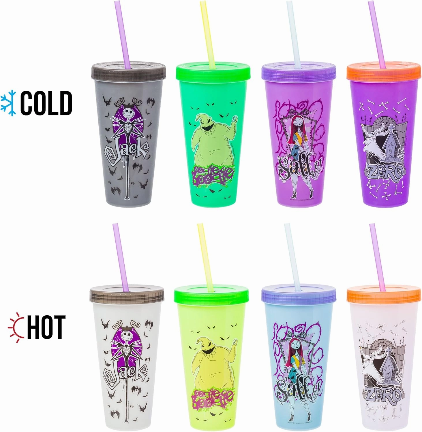 Silver Buffalo Disney Nightmare Before Christmas Character Grid 4 Pack Color Change Plastic Tumbler, 24 Ounces
