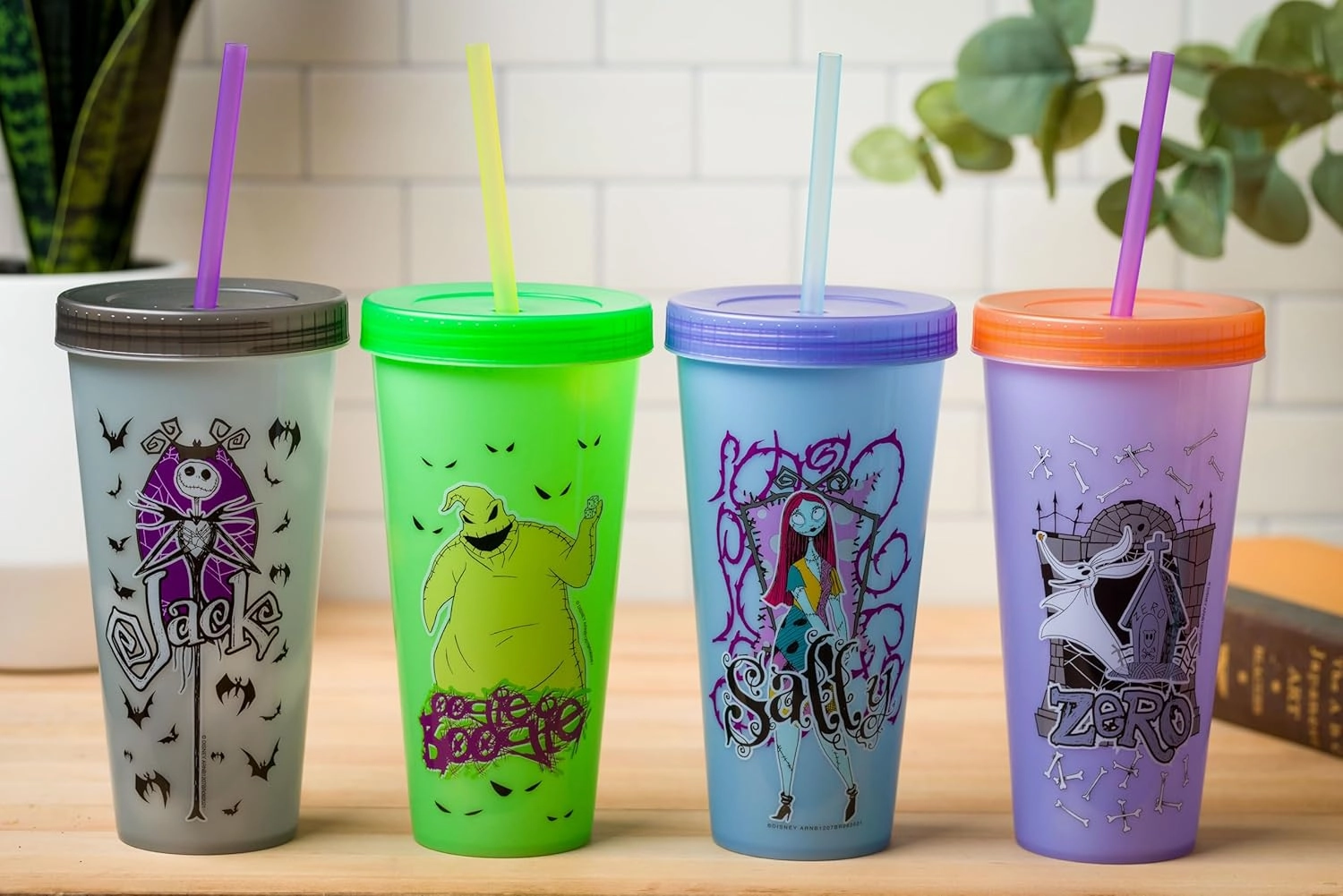 Silver Buffalo Disney Nightmare Before Christmas Character Grid 4 Pack Color Change Plastic Tumbler, 24 Ounces