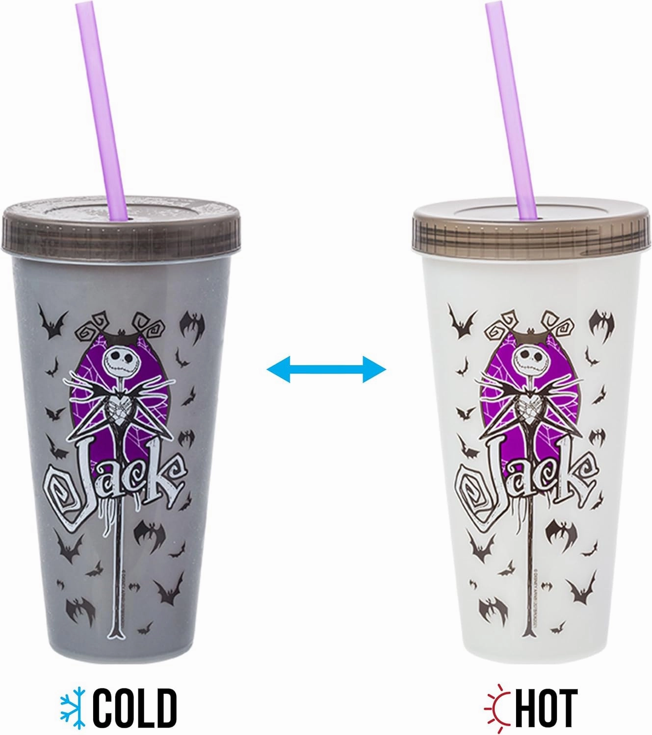 Silver Buffalo Disney Nightmare Before Christmas Character Grid 4 Pack Color Change Plastic Tumbler, 24 Ounces