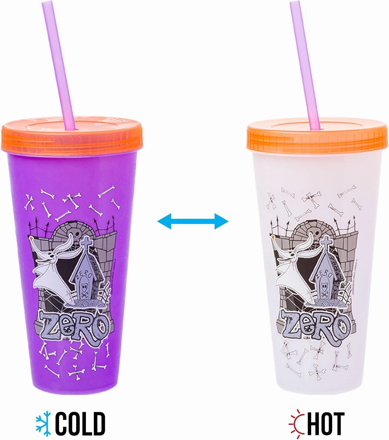Silver Buffalo Disney Nightmare Before Christmas Character Grid 4 Pack Color Change Plastic Tumbler, 24 Ounces