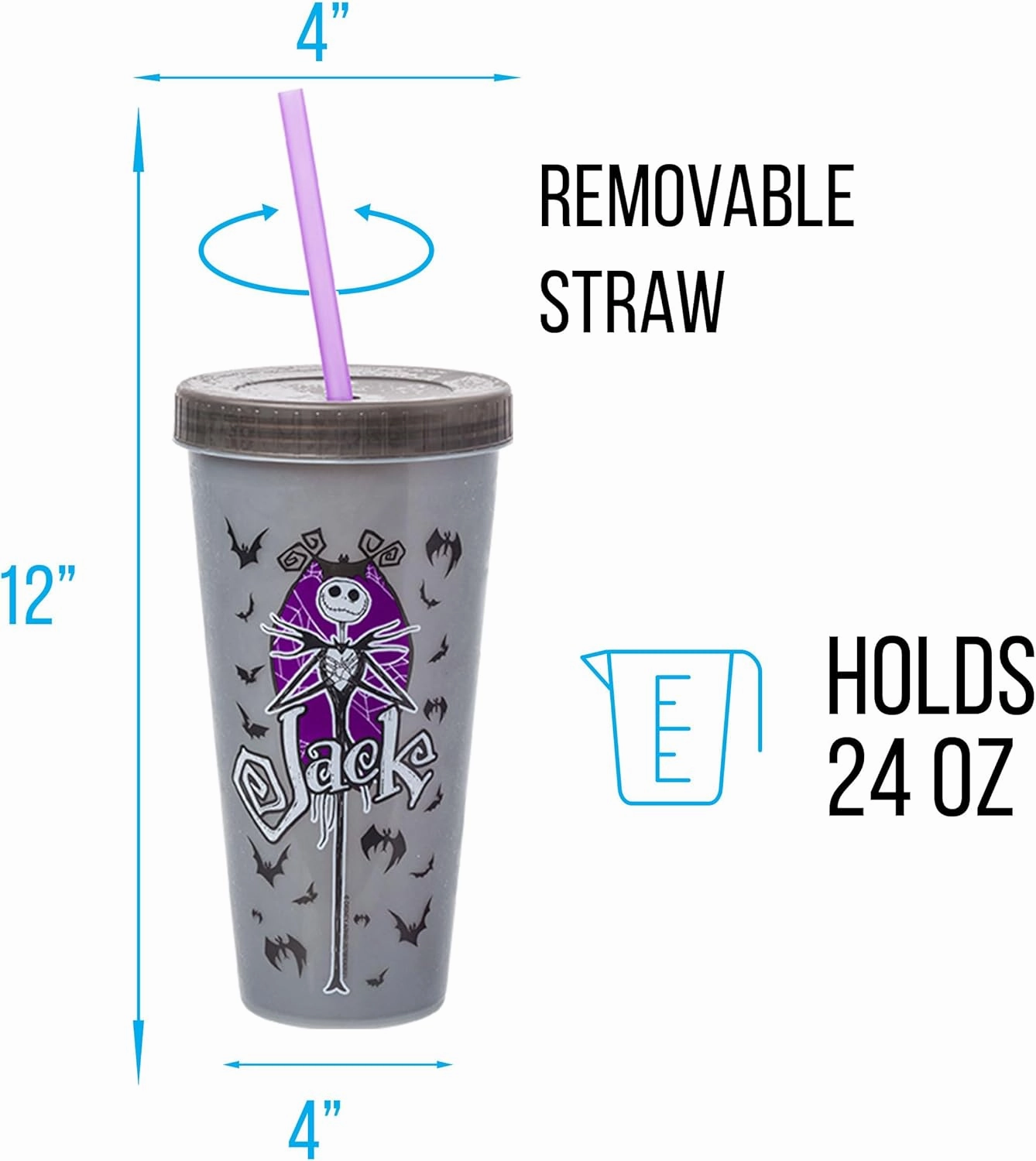 Silver Buffalo Disney Nightmare Before Christmas Character Grid 4 Pack Color Change Plastic Tumbler, 24 Ounces
