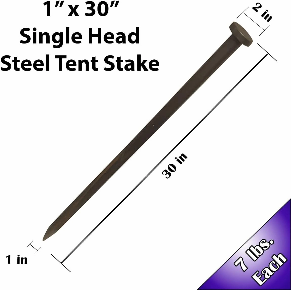 Single Head Tent Stakes - Heavy Duty Steel Tent Stakes, Versatile Ground Spikes to Anchor Commercial Inflatables, Party Tents, and Outdoor Camping Shelters, 1 x 30 Inch, 100-Pack