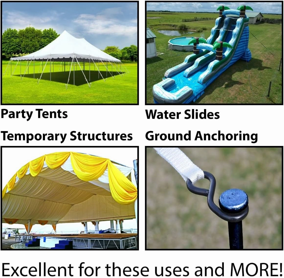 Single Head Tent Stakes - Heavy Duty Steel Tent Stakes, Versatile Ground Spikes to Anchor Commercial Inflatables, Party Tents, and Outdoor Camping Shelters, 1 x 30 Inch, 100-Pack