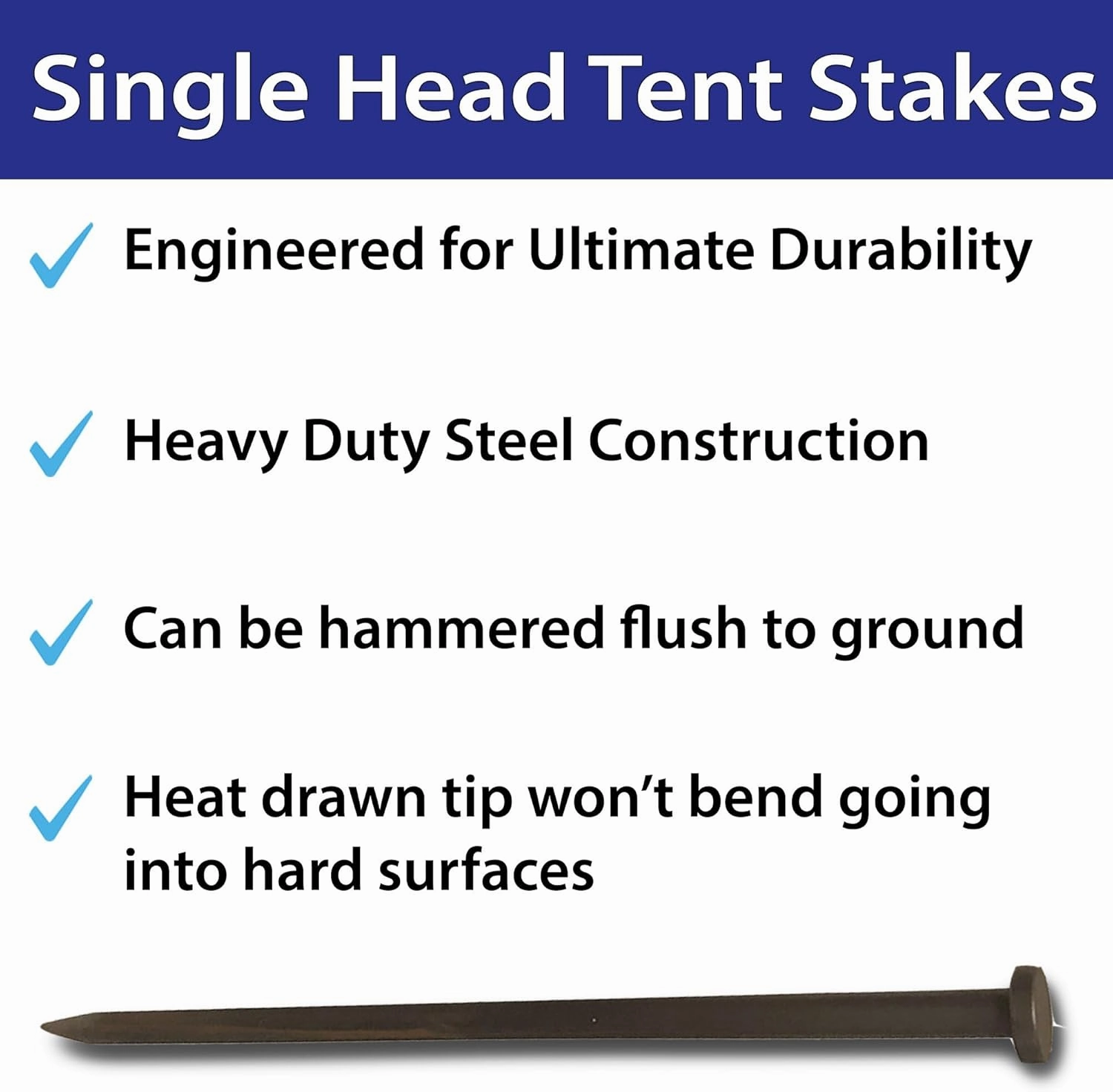Single Head Tent Stakes - Heavy Duty Steel Tent Stakes, Versatile Ground Spikes to Anchor Commercial Inflatables, Party Tents, and Outdoor Camping Shelters, 1 x 30 Inch, 100-Pack
