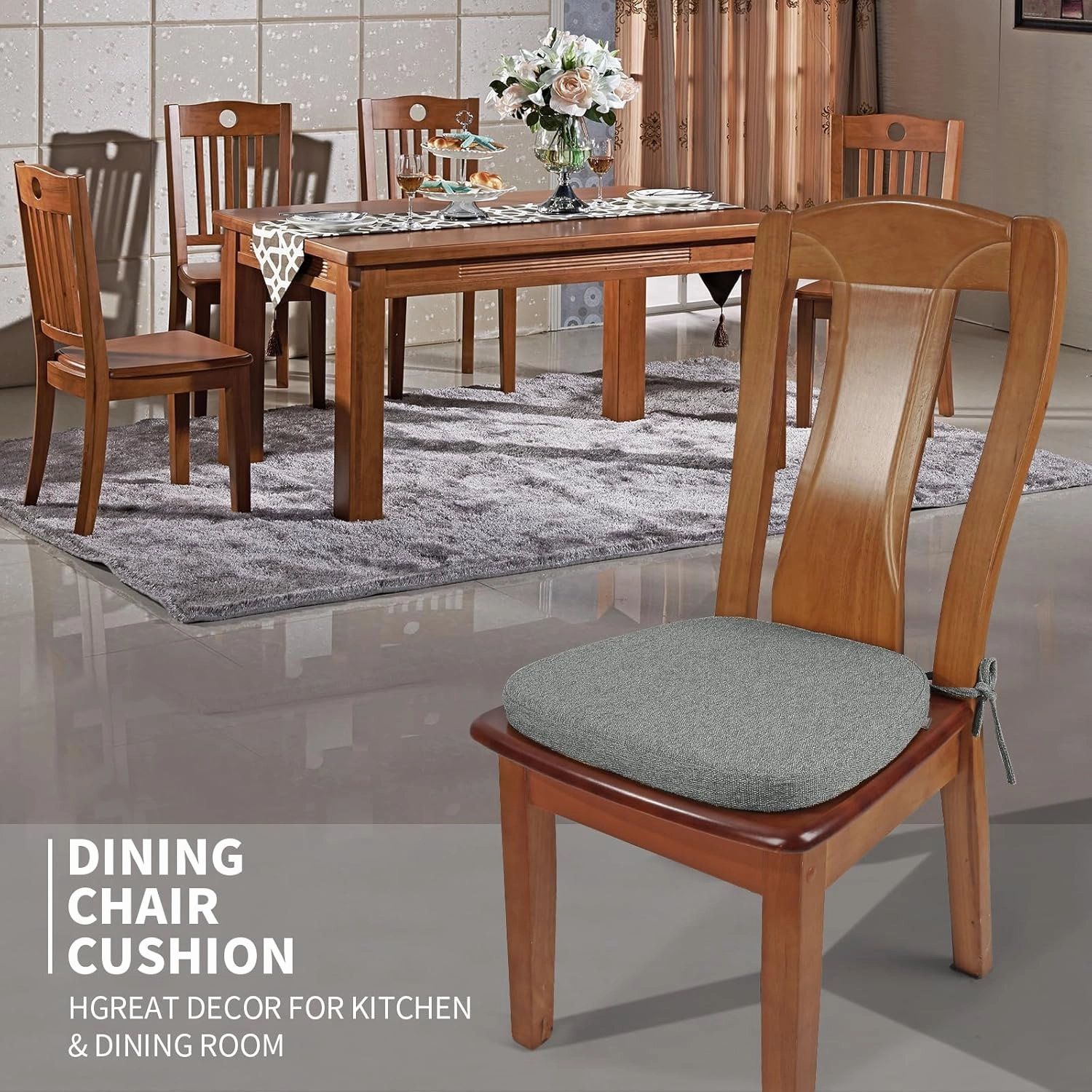 SINOSSO 1 Pack Memory Foam Chair Cushions for Dining Chair, Friendly Woven Fabric 16" U-Shape Comfortable Kitchen Chair Pad, Removable Slip Resistant Seat Cushion (1 Piece, Dark Grey)