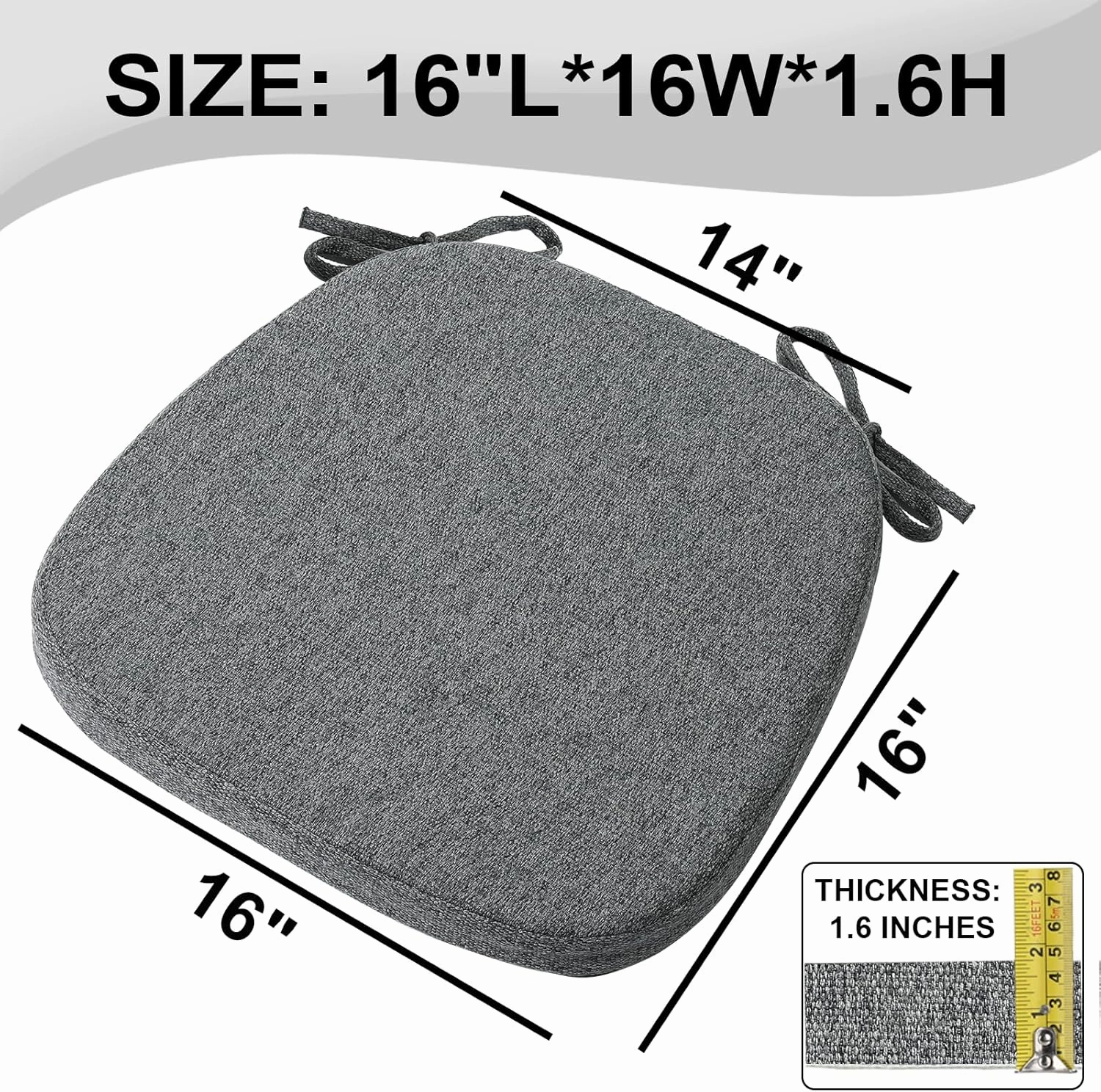 SINOSSO 1 Pack Memory Foam Chair Cushions for Dining Chair, Friendly Woven Fabric 16" U-Shape Comfortable Kitchen Chair Pad, Removable Slip Resistant Seat Cushion (1 Piece, Dark Grey)