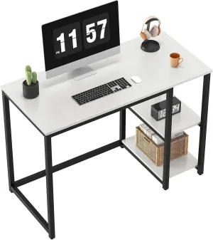 SINPAID Computer Desk 40 inches with 2-Tier Shelves Sturdy Home Office Desks with Large Storage Space Modern Gaming Desk Study Writing Laptop Table, White Desk