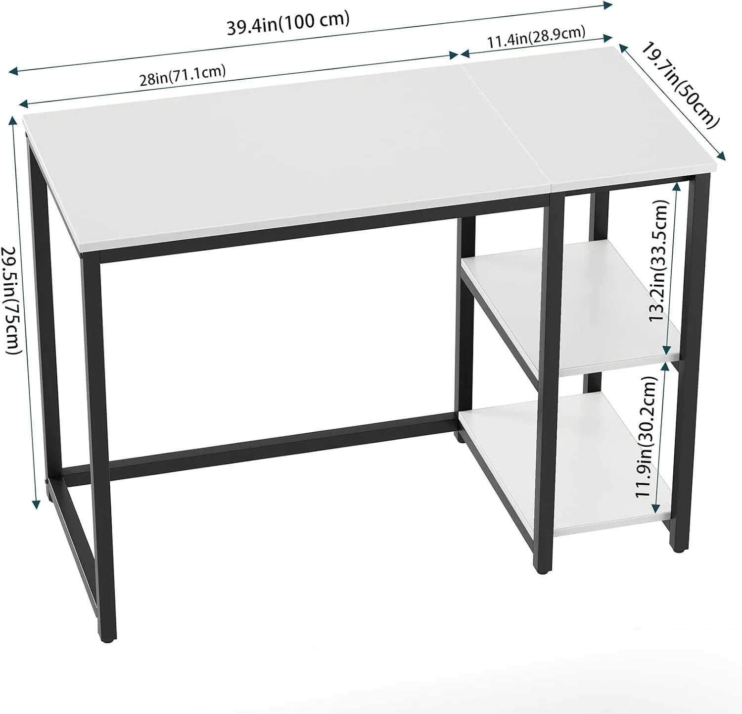 SINPAID Computer Desk 40 inches with 2-Tier Shelves Sturdy Home Office Desks with Large Storage Space Modern Gaming Desk Study Writing Laptop Table, White Desk