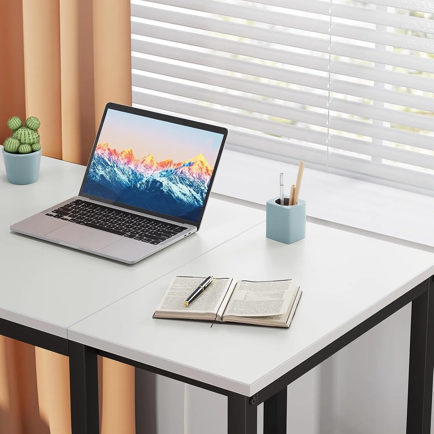 SINPAID Computer Desk 40 inches with 2-Tier Shelves Sturdy Home Office Desks with Large Storage Space Modern Gaming Desk Study Writing Laptop Table, White Desk