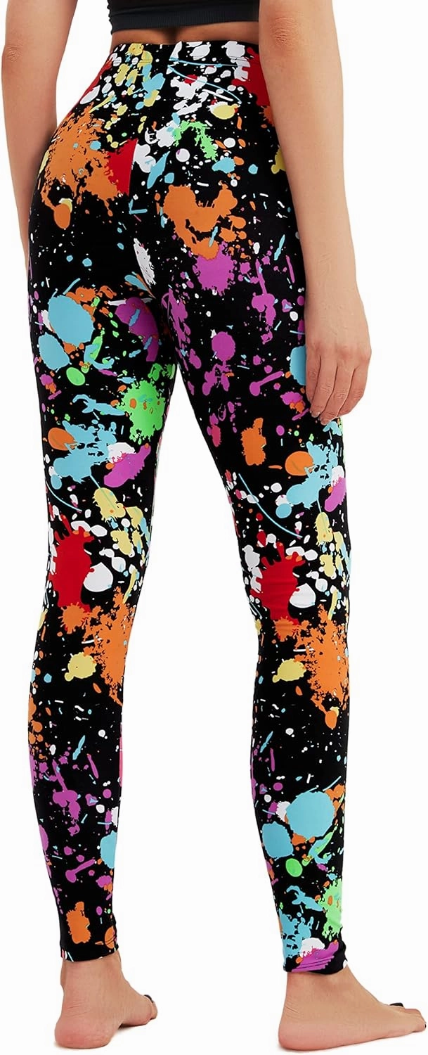 sissycos Women's 80s Leggings Neon Artistic Splash Printed Buttery Soft Stretchy Pants