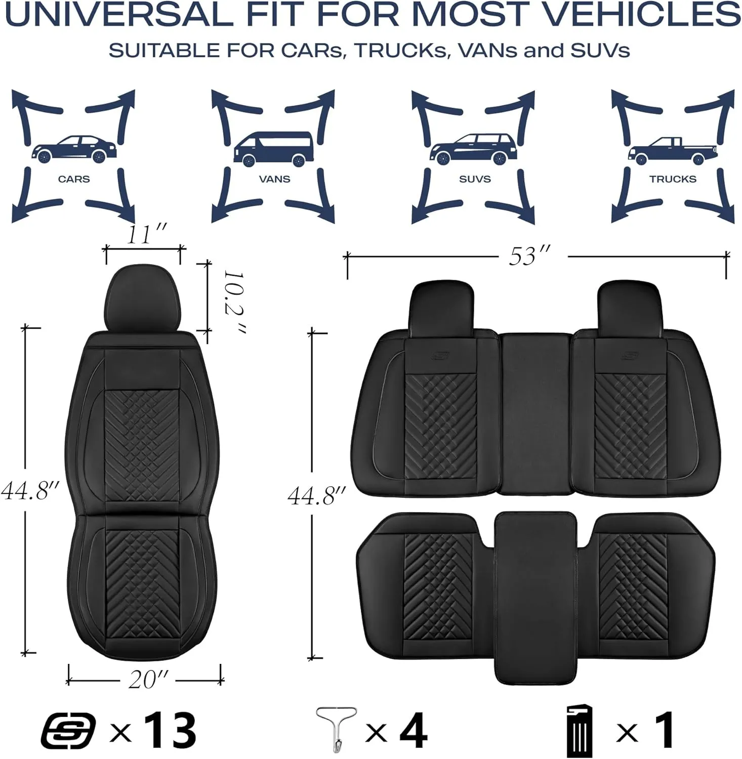 Skechers Car Seat Covers,MAX Cushioning Memory Foam Piping Leather Seat Covers,Waterproof Car Seat Protector Front Seats,Car Seat Cushion Airbag Universal Fit for Most Cars,Vans,Trucks,SUV,Black