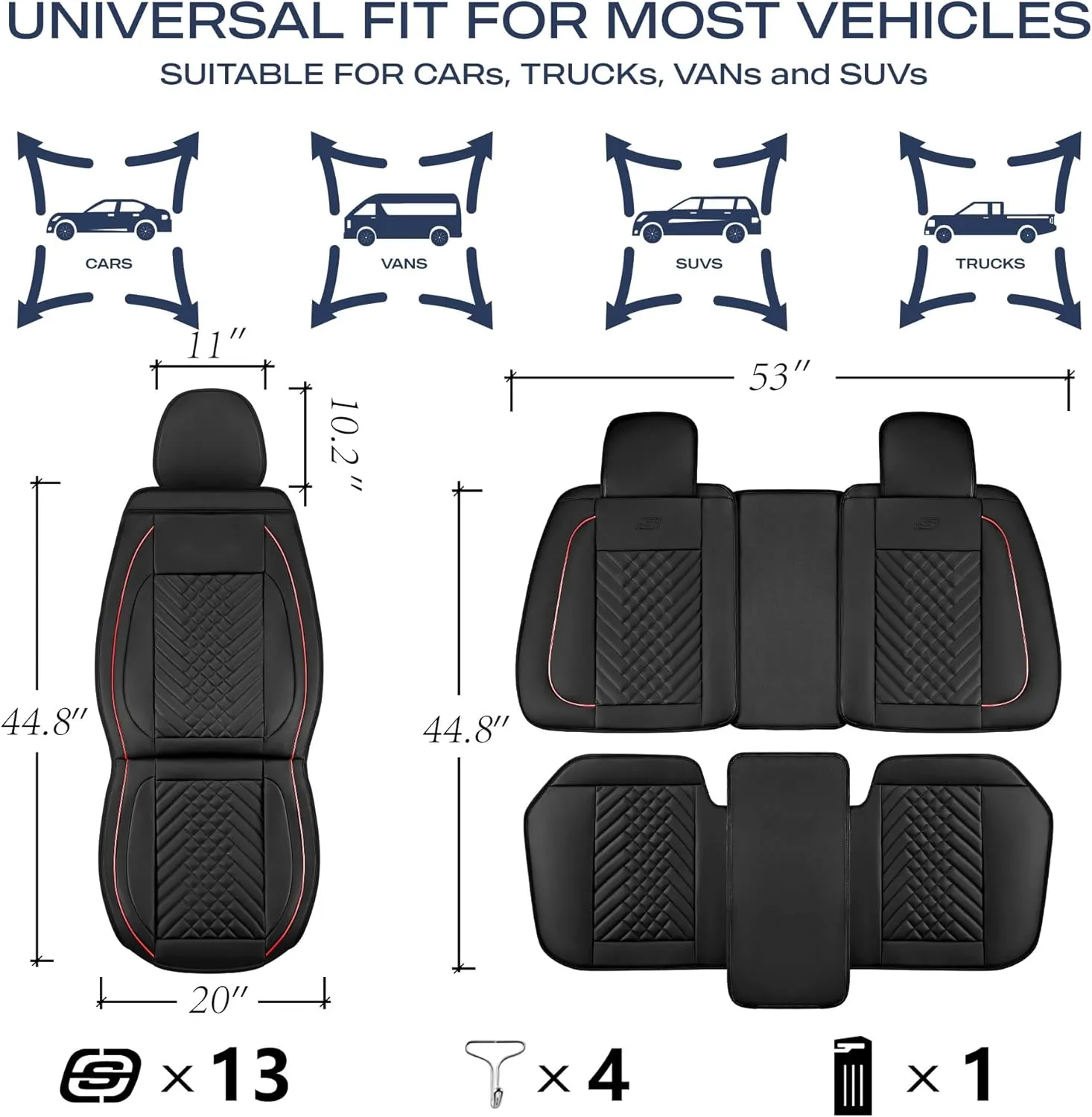 Skechers MAX Cushioning Car Seat Covers,Memory Foam Piping Leather Seat Covers,Waterproof Car Seat Protector Full Set,Car Seat Cushion Airbag Universal Fit for Most Cars,Vans,Trucks,SUV,Red