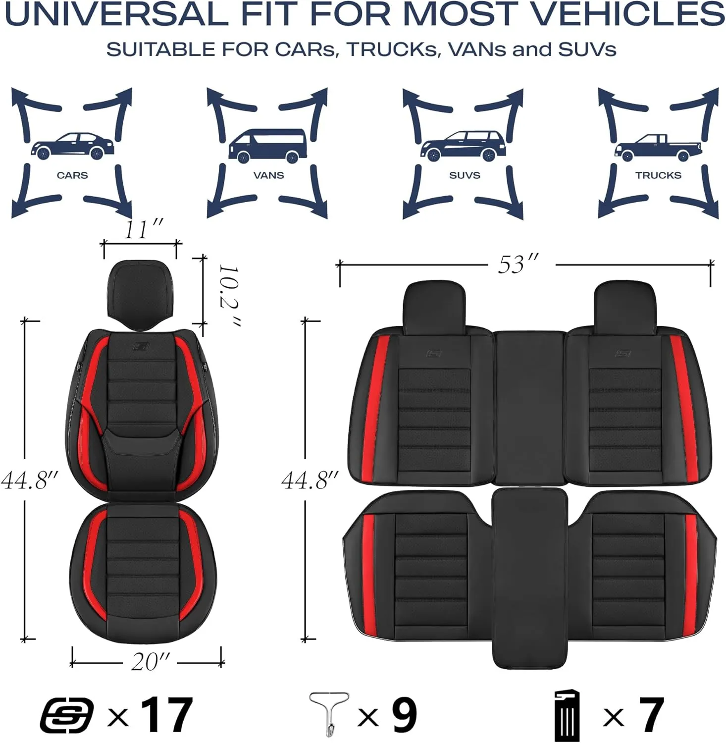 Skechers MAX Cushioning Seat Covers,Memory Foam Leather Car Seat Covers,Waterproof Car Seat Protector Front Seats,Car Seat Cushion Airbag Automotive Universal Fit for Most Cars,Vans,Trucks,SUV,Red