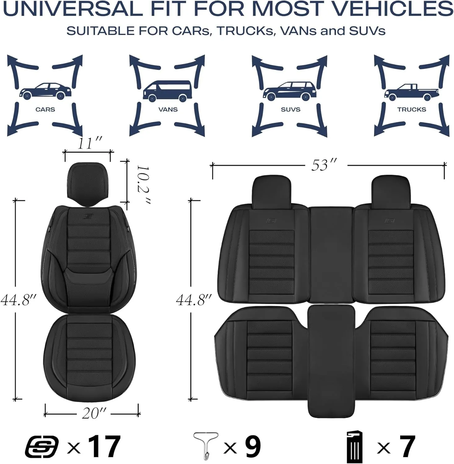 Skechers MAX Cushioning Seat Covers,Memory Foam Leather Car Seat Covers,Waterproof Car Seat Protector Full Sets,Car Seat Cushion Airbag Automotive Universal Fit for Most Cars,Vans,Trucks,SUV,Black