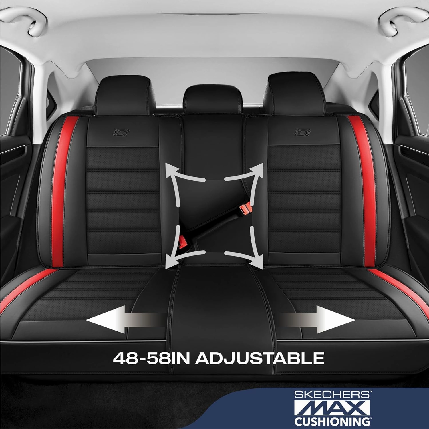 Skechers MAX Cushioning Seat Covers,Memory Foam Leather Car Seat Covers,Waterproof Car Seat Protector Full Sets,Car Seat Cushion Airbag Automotive Universal Fit for Most Cars,Vans,Trucks,SUV,Red